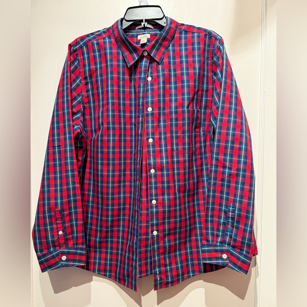 Women’s L.L. Bean Size 1X Red and Blue Plaid Wrinkle Free Shirt